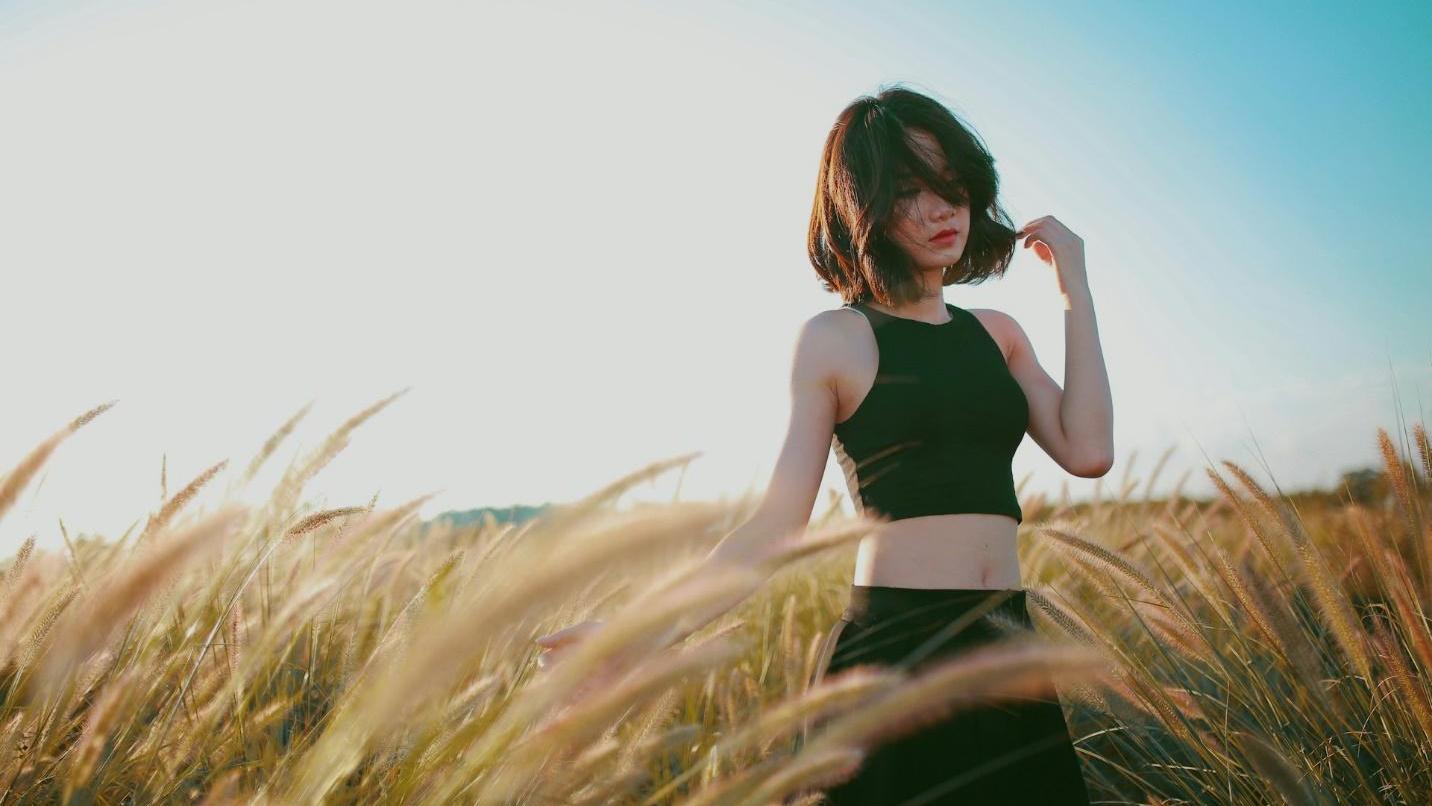 cute Asian girl in the fields